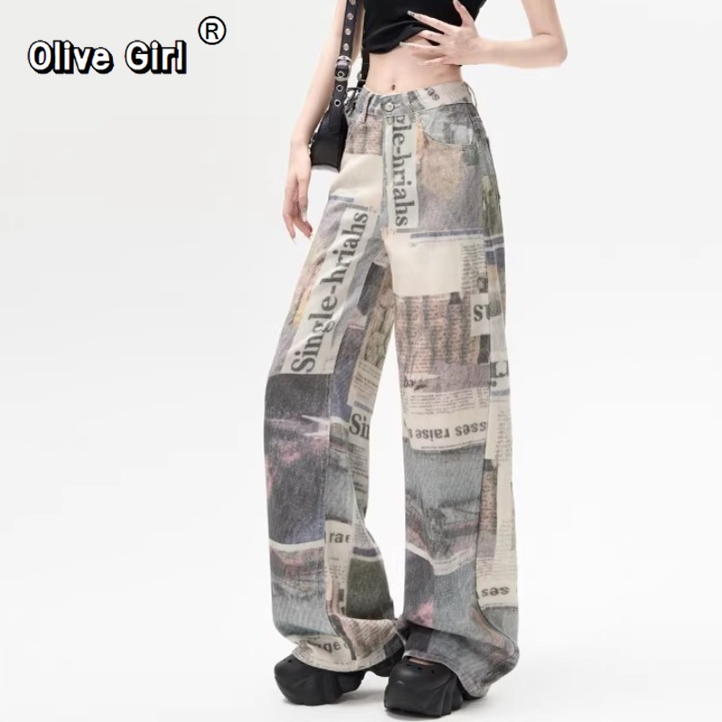 Mom Jean High Rise - Jeans da Donna Olivegirl, Stampa Grunge