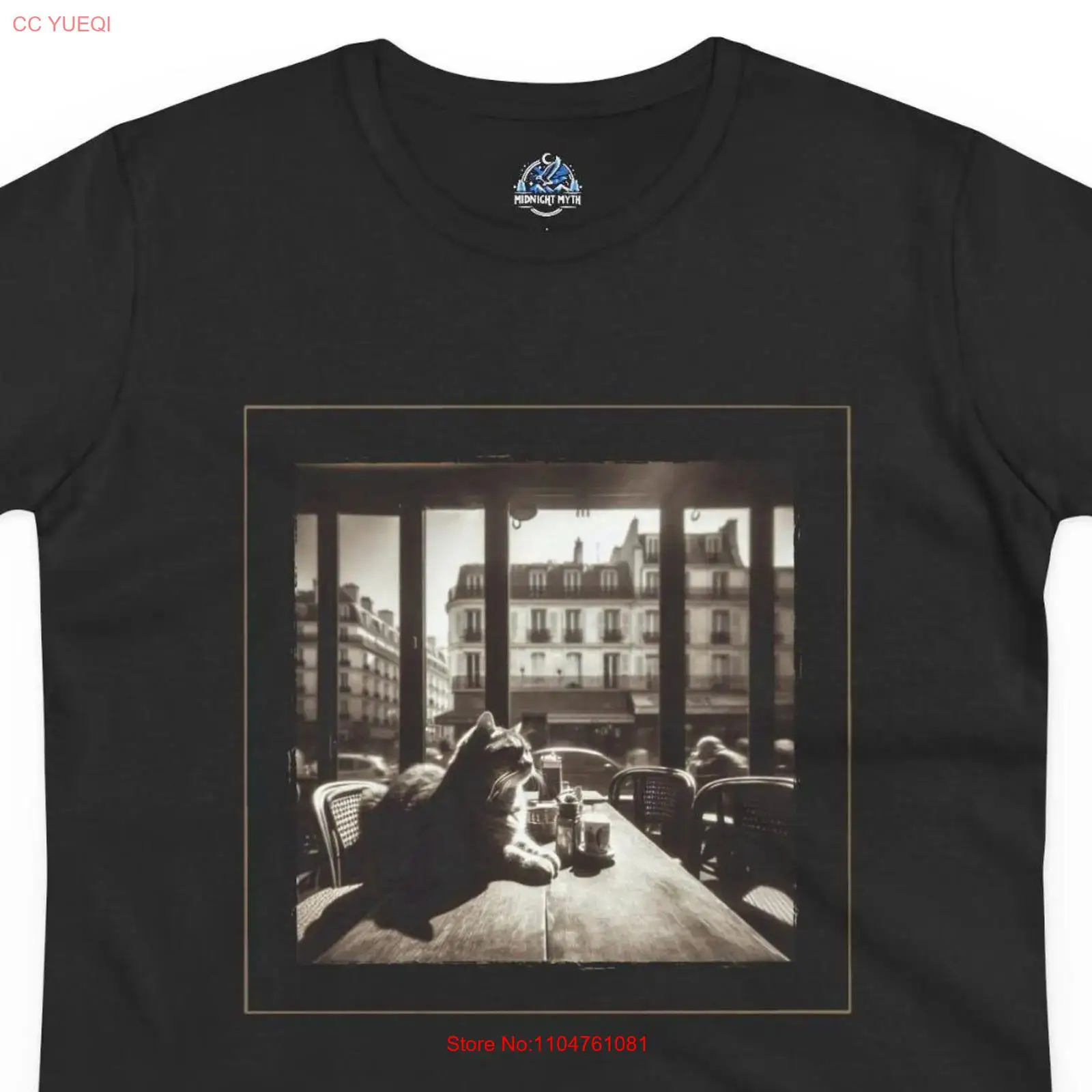 Vintage Fashion Paris - Maglietta Vintage Paris Cafe Funny Cat