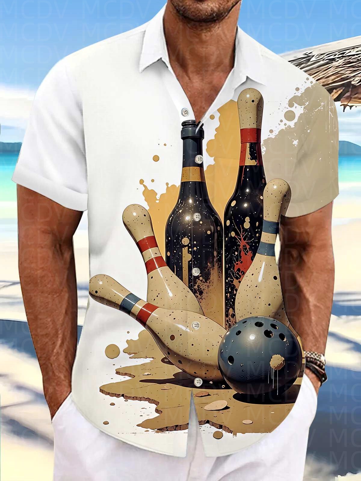 Bowling Shirt Camp - Camicia Hawaiana da Uomo con Motivo