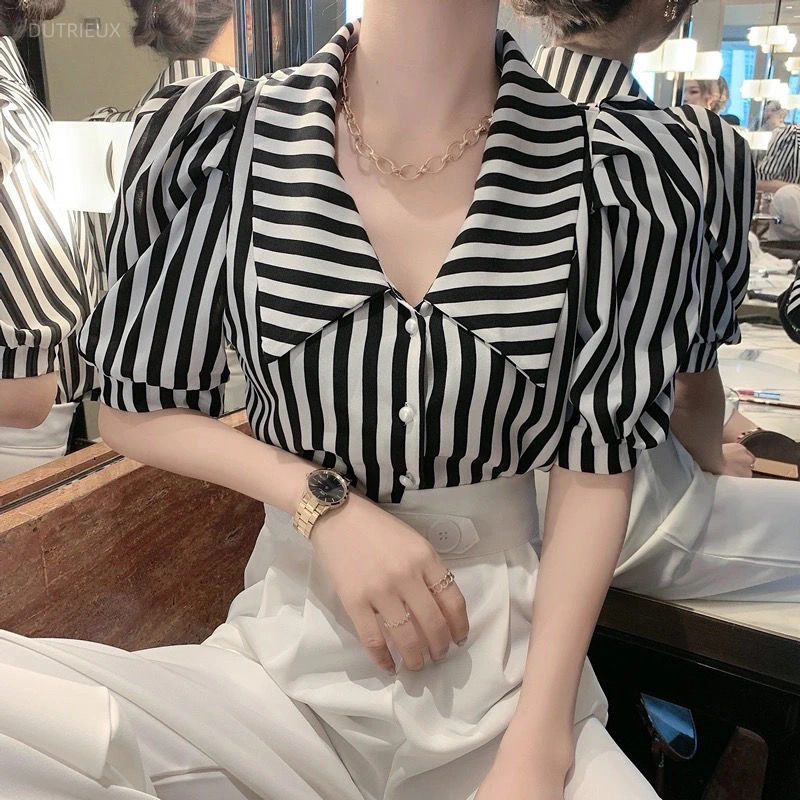 Vintage Fashion De - Moda a righe Blusas Camicie da